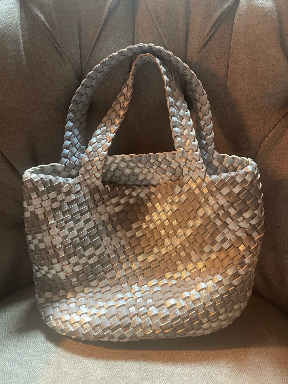 Silver Woven Tote Bag